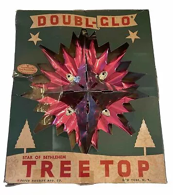 Vintage 1940'S Pink Star Of Bethlehem Tree Topper Aluminum Foil Double Glo Box • $19.99