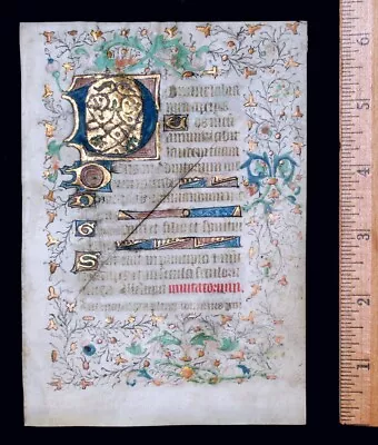 C 1440-50 MEDIEVAL ILLUMINATED MANUSCRIPT BOOK OF HOURS -IMPAIRED LEAF  FRANCE • $30