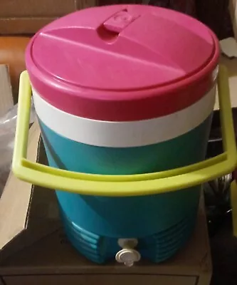 Igloo 2 Gallon Water Jug Cooler-teal W/ Pink Lid & Yellow Handle-good Condition • $39.99