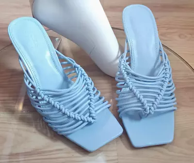 ASOS Powder Blue Caged Open Square Toe Spool Heel Mules [UK 6] • £9.99