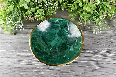 Round Malachite Dish Malachite Bowl From Congo  13.2 Cm   # 17517 • $62.95