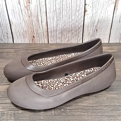 Crocs Mammoth Brown Leopard Lined Ballet Flats Womens Size 8  • $48