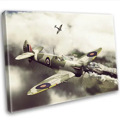 £16.99 • Buy RAF WW2 Spitfire Over Dover Canvas Print Framed Digital Wall Art Picture