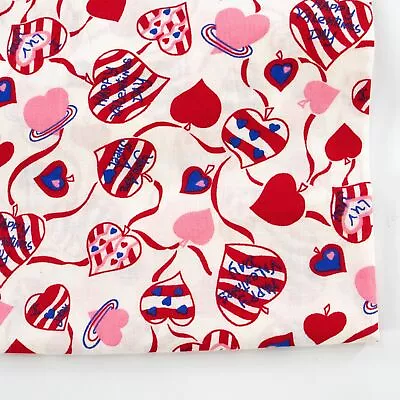 Vintage Cotton Fabric 1950s Hearts Pink Red Blue Valentines Day BTY Novelty • $10.16