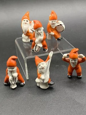 6 Piece Porcelian Christmas Musical Elves Gnomes Band. Japan 2” Orange Costumes • £80.99