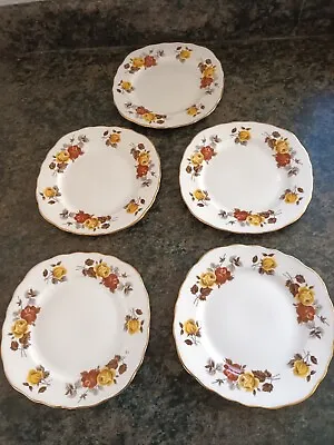 5 X Colclough Bone China Side Plates - Yellow/brown Roses Pattern - S7 • £4.50