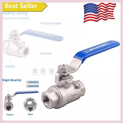 Durable 304 Stainless Steel Ball Valve 1/2  NPT - Blue Locking Handles 1000 WOG • $23.99