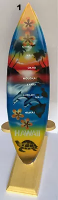 Mini Airbrushed Surfboard W/ Stand 8 X2.5 X0.25  Turtle Sunset Hawaii Island Map • $15.99