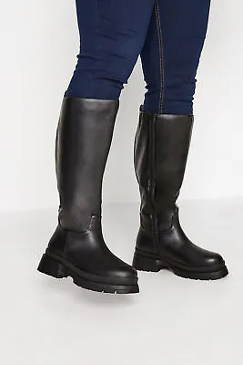 Yours Curve Women's Plus Size Faux Leather Pull On Knee High Boots • £54.99