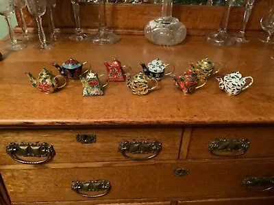 Vintage CLOISONNE Metal Enameled Miniature Tea Pot Ornament Lot Of 9 Different • $59