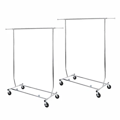 $70.58 • Buy 2PCS Commercial Garment Rack Rolling Collapsible Clothing Shelf Z-Base W/ Wheels