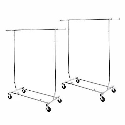 2PCS Heavy Duty Rolling Clothes Garment Rack Clothing Stand Adjustable W/Wheel • $83.99