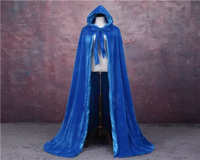 Unisex Velvet Adult Cape Full Length Hooded Robe Halloween Cloak • $39.89