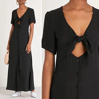 $65 • Buy STAUD 0 XS Black Tie-Front Cutout Short Sleeve Buttondown Maxi Dress