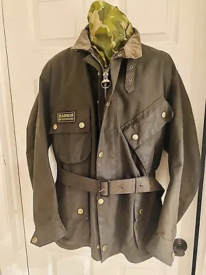 Vintage Barbour International Waxed Canvas Jacket Sz Large WITH Faux FUR LINER! • $110