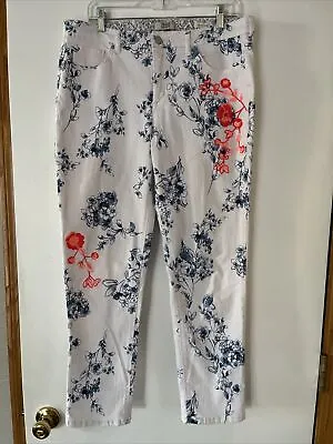 Vintage America Bestie Jean White Blue Pink Floral Embroidered Straight Size 12 • $26.99