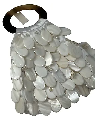 Mother Of Pearl Shell Small Compact Purse Handbag Special Event Occasion Coastal • $41.85