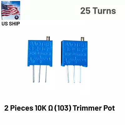 2 Pcs Trimmer Potentiometer (103) POT 10K OHM 10% 25 Turn Top Slot | US Ship • $5.98