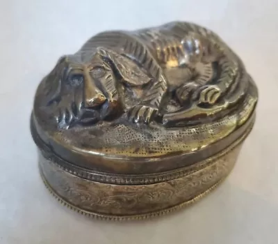 Beautiful Vintage Repousse Silver Oval Trinket Treasure Dresser Box Dog 5.5  • $24