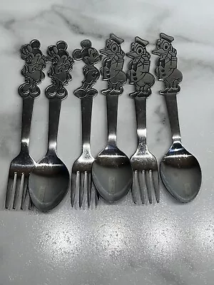 Vintage Walt Disney Stainless Forks & Spoons Mickey Mouse Minnie Donald Lot Of 6 • $39.99