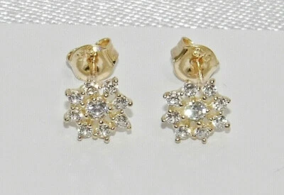 £49.95 • Buy New 9carat Gold Diamond Cluster Stud Earrings - 9K Gold Jewelry Cheapest On Ebay