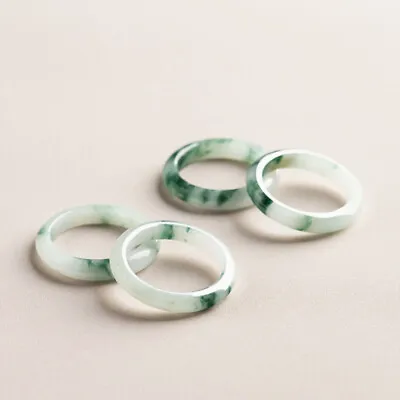 Natural Jadeite Ring Women Men A Grade Green Pot Round Band Ring US Size 5-11 • £15.34