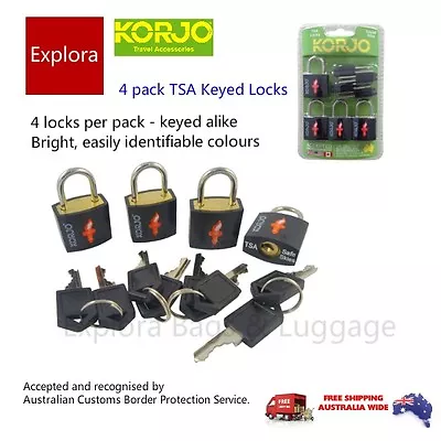 $29.95 • Buy KORJO 4 Pcs TSA LUGGAGE LOCKS - KEYED ALIKE TSALL4