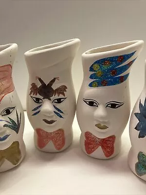 Unique Vintage Artistic 5” Ceramic Vase Collectibles Set- 6 Hand Painted Faces • $14.45