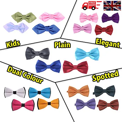 Men's & Kids Pre Tied Satin Wedding Party Bow Tie's 5 Styles Variety Of Colours • £1.99