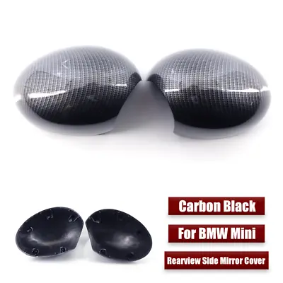 Pair Carbon Black Car Rearview Side Mirror Cover For BMW Mini R55 R56 R57 R58 • $75.50