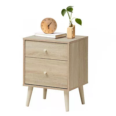 Nightstand 2-Drawer Beside End Side Table W/Rubber Legs Oak Finish • $79