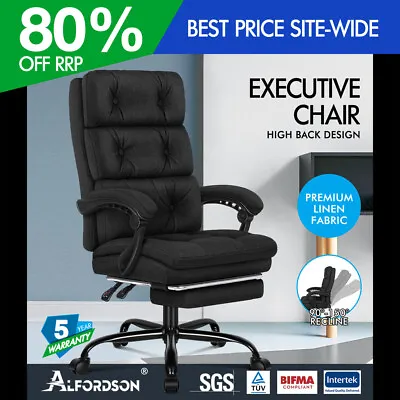 ALFORDSON Office Chair Executive Computer Fabric Seat Recliner Gaming Black • $129.95