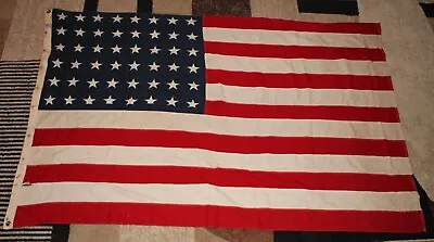Vintage 4'x6' Storm King 48 Star Embroidered Flag USA American Linen Cotton • $49.99
