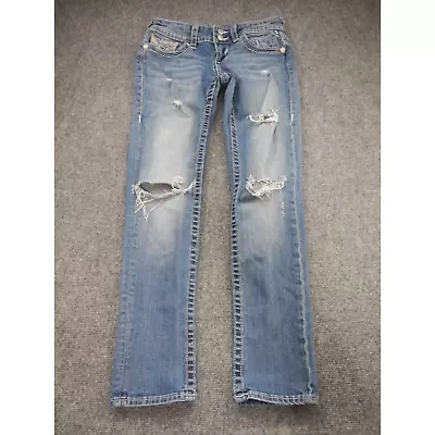 VIGOSS Jeans Womens Juniors Size 1/2 Length 29 Straight Leg Distressed Blue • $19