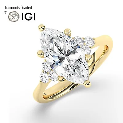 Marquise Solitaire 18K Yellow Gold Engagement Ring3 Ct Lab-grown IGI Certified • $2676