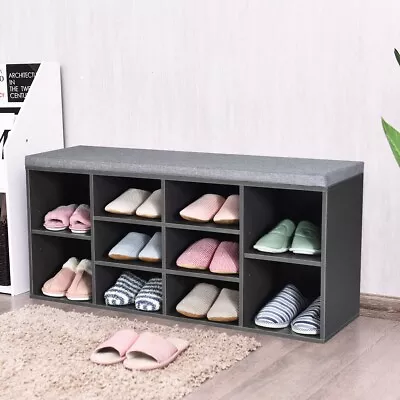 £54.95 • Buy 10-Cube Shoe Storage Bench Hallway Shoe Rack Cabinet Wooden Storage Organizer
