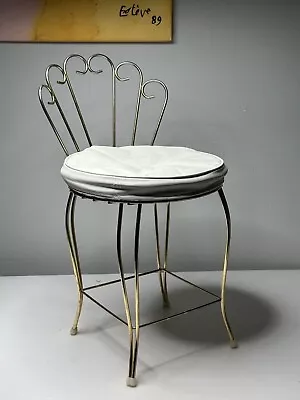 Vintage Gold Metal Vanity Chair Stool Hollywood Regency Vinyl Peacock Scroll MCM • $39.07