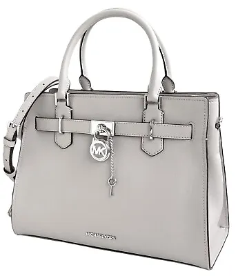 Michael Kors Bag Shoulder Bag Hamilton Md Satchel Leather Pearl Grey New • $155.24