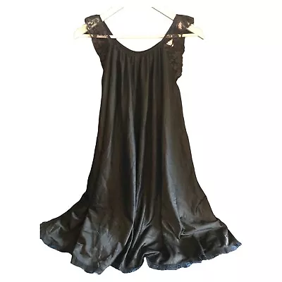 Vintage Lucie Ann Beverly Hills Chemise Nightie Black Nylon And Lace Petite • $60.80