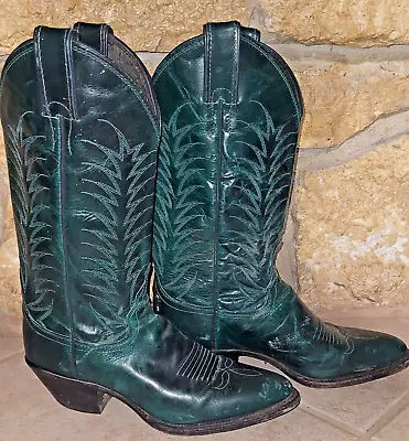 Vintage 80's Justin Womens Green Western Cowboy Boots Size 6.5 B MIUSA • $145