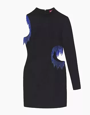 Staud Kirsten Beaded Cut-Out Minidress In Black & Blue - Women's US Size Large • $120