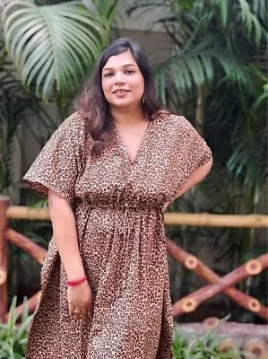 Cotton Poplin Handmade Nightwear Dress Leopard Print Kaftan Dress For To Be Mom • $39.99