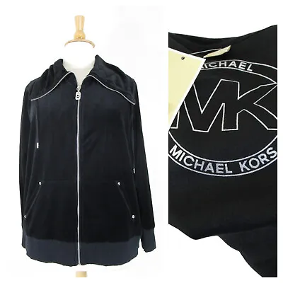 MICHAEL Michael Kors Plus Size Black Silver Velvet Velour Full Zip Jacket 3X • $64.95