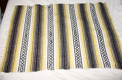 Yellow Gray Black MEXICAN BLANKET Throw Picnic Beach 3' X 4' FRANKS TEXTILES • $6.99