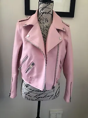 $28.04 • Buy Zara Trafaluc Pink Faux Leather  Biker Jacket Size L