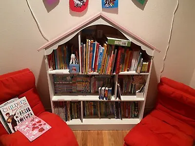 $225 • Buy White Pottery Barn Dollhouse Bookcase With Pink Roof, Used. Contents Excluded.