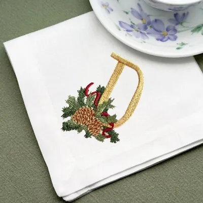 Christmas White Monogrammed Embroidered Napkins Table Decor Dinner Napkins • $50