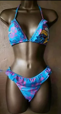 Smurfette S.12 Super Cute Bikini Frills And Tie Halterneck Perfect Condition! • £30