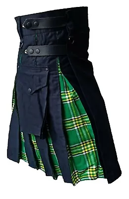 Men's Hybrid Leather Straps Black Cotton Utility Kilt Cotton & Irish Tartan • £39.99