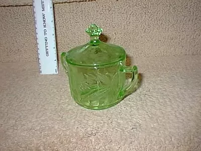 Vintage Etched Green Depression Glass Sugar Bowl W/Lid Very Nice Clean • $28